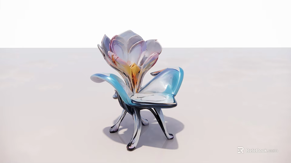 Flower Shaped Chair With Transparent Petal Backrest And Blue Seat Legs Modern Artistic Design 3d model 