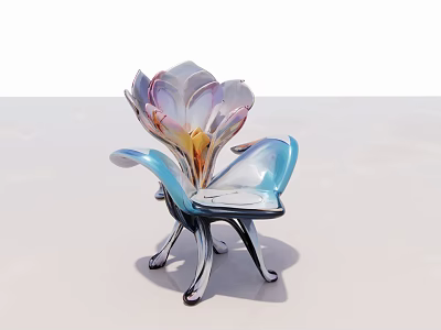 Flower Shaped Chair With Transparent Petal Backrest And Blue Seat Legs Modern Artistic Design 3d model