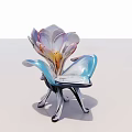 Flower Shaped Chair With Transparent Petal Backrest And Blue Seat Legs Modern Artistic Design