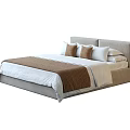 Modern Double Bed with Light Gray Upholstered Headboard White Bed Linen and Brown Throw Pillows 3d model