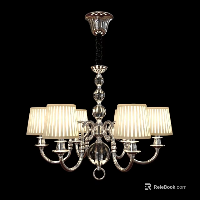 Chrome Finish Chandelier With White Pleated Lampshades And Modern Design 3d model 