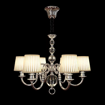 Chrome Finish Chandelier With White Pleated Lampshades And Modern Design 3d model