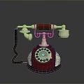 Vintage Red And Gold Electronic Telephone With Rotary Dial Retro Design