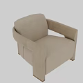 Modern Beige Single Sofa With Textured Fabric Square Arms And Wooden Legs