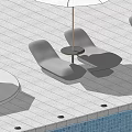 Relaxing Outdoor Sofa Setup By Poolside With White Umbrellas And Comfortable Seating 3d model