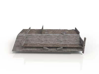 Traditional Wooden Roof Structure With Tile Covering And Eave Beams 3d model