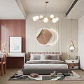 Modern Elegant Minimalist Bedroom Interior With Headboard Wall Pendant Lights Nightstands Rug And Potted Plant