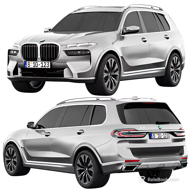 Silver BMW SUV Luxury Design With Front Rear Views Alloy Wheels And LED Lights 3d model 