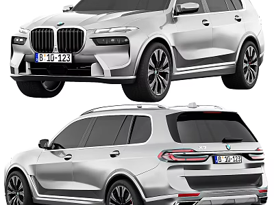 Silver BMW SUV Luxury Design With Front Rear Views Alloy Wheels And LED Lights 3d model