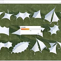 White Tensile Membrane Structures in Outdoor Grass Field With Various Geometric Shapes