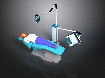 Dental Clinic Treatment Scene Patient Lying On Blue Dental Chair With Medical Light And Monitor 3d model