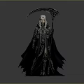 Dark Fantasy Grim Reaper Figure With White Hair Black Robe And Ornate Scythe