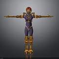 Robot Character With Red Head Purple Outfit And Orange Mechanical Parts Standing With Arms Outstretched