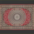 Vibrant Red and Pink Decorative Rug with Intricate Circular Center Pattern and Ornate Border