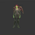 Elegant Female Fantasy Character In Purple Form Fitting Suit With Winged Back Design