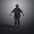 Tactical Soldier In Full Combat Gear With Body Armor And Helmet Standing