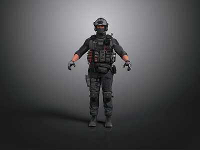 Tactical Soldier In Full Combat Gear With Body Armor And Helmet Standing 3d model