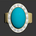 Gold Ring With Turquoise Stone And Crystal Accents For Daily Wear