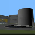 Industrial Factory Building Featuring Cylindrical Structures Multi Story Buildings Yellow Gray Exteriors And Spacious Area