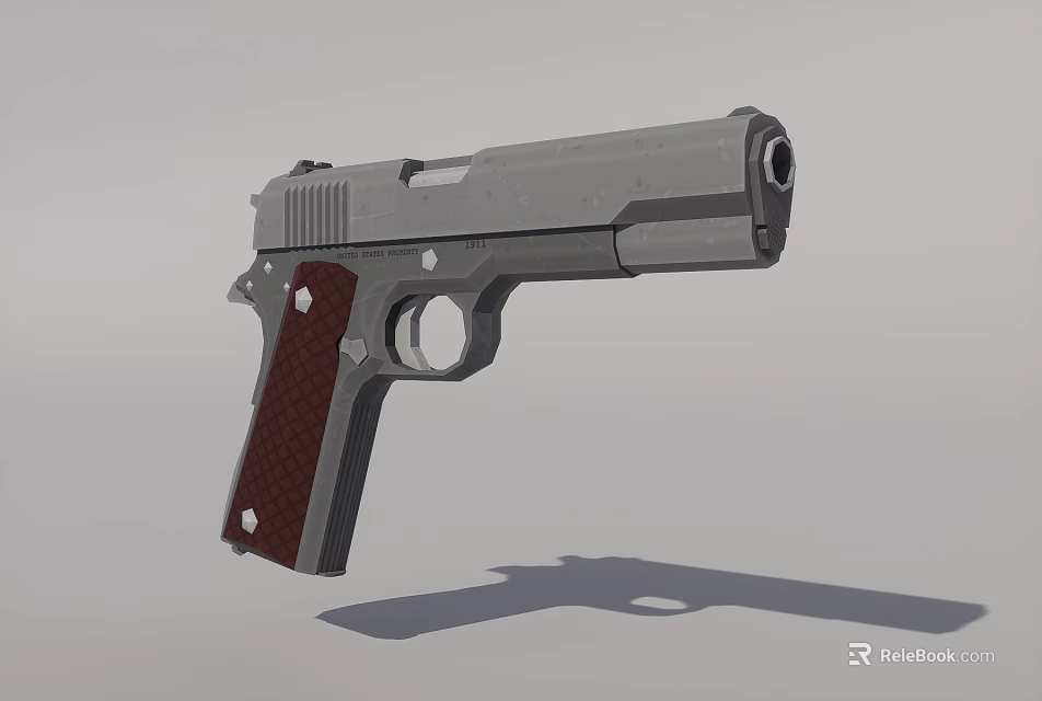 Semi Automatic Handgun With Wooden Grip Metal Body And Classic Design 3d model 