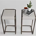 Two Modern Bar Stools With Padded Light-colored Seats And Sturdy Metal Frame 3d model