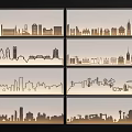 City Skyline Silhouette Background Wall Decor With Multiple Urban Style Designs 3d model