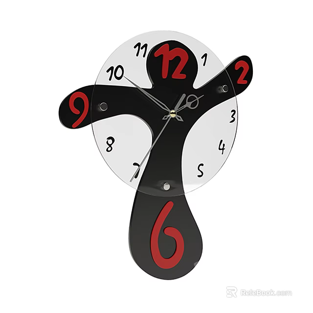 Unique Modern Wall Clock With Black Red Numbers And Creative Design 3d model 