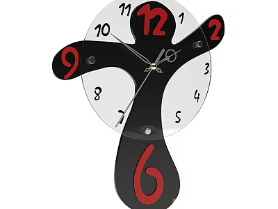 Unique Modern Wall Clock With Black Red Numbers And Creative Design 3d model