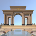 Classical Stone Entrance Gate With Arched Design Columns Steps And Water Pool 3d model