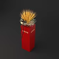 Red Vase With LOGO Text Wheat Ears And Black Decorative Elements On Dark Background 3d model