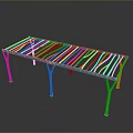 Modern Long Rectangular Structure With Metal Frame Zebra Stripe Top And Orange Legs