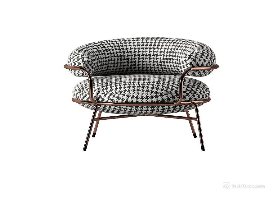 Stylish Single Sofa with Classic Houndstooth Pattern and Metal Frame Design 3d model 