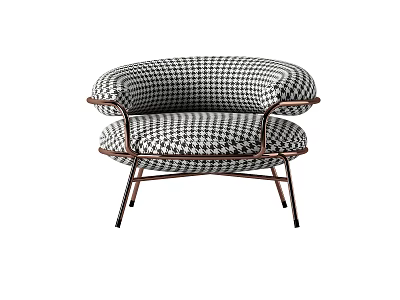 Stylish Single Sofa with Classic Houndstooth Pattern and Metal Frame Design 3d model