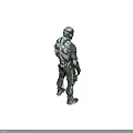 Detailed Futuristic Armored Character In Tech Suit Standing Against Orange Background