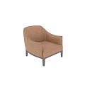 Brown Velvet Single Sofa With Vertical Stripes Curved Backrest Metal Legs Against White Paneled Wall
