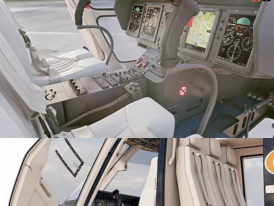 Modern Helicopter Interior With Cockpit Dashboard Control Panel And White Leather Seats 3d model