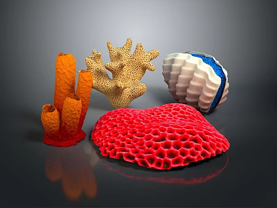 Coral Shaped Sculpture Carving With Various Colors And Textured Designs On 3d model