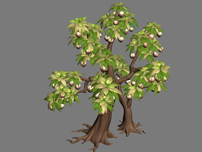 Fresh Fruits Growing on Tree with Green Leaves and Brown Trunks 3d model