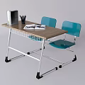 Study Desk With Two Blue Chairs Folder Pen Holder And Open Book On Top 3d model