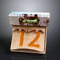 Household Calendar with Rusted Metal Top Green Clip Brown Paper Orange Number 12 Torn Edges