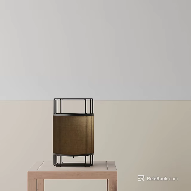 Modern Minimalist Table Lamp With Black Metal Frame And Brown Fabric Shade 3d model 