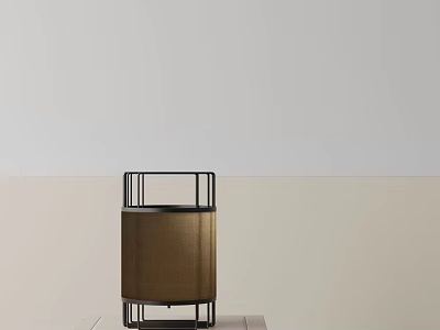 Modern Minimalist Table Lamp With Black Metal Frame And Brown Fabric Shade 3d model