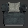 Modern Blue Accent Chair With Gray Pillow Leather Upholstery And Curved Backrest