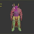 Silver Armor Character With Red Horns Red Cape And Sword Design