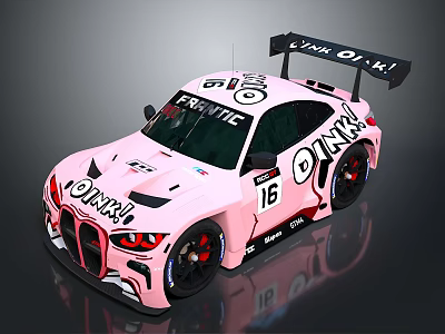 Pink Modified Race Car With FROSTIC ONYX Stickers Number 16 And Rear Wing 3d model