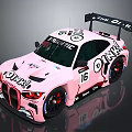Pink Modified Race Car With FROSTIC ONYX Stickers Number 16 And Rear Wing