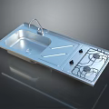 Stainless Steel Kitchen Sink With Faucet And Integrated Gas Hob Design
