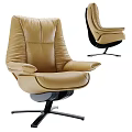 Tan Leather Office Chair with Plush Backrest Armrests and Swivel Black Metal Frame