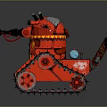 Red Toy Style Tank with Tracks Cannon Yellow Patterns and Top Details