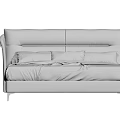 Modern Double Bed with Brown Leather Headboard Gray Bedding Blue Gray Pillows and Brown Throw 3d model